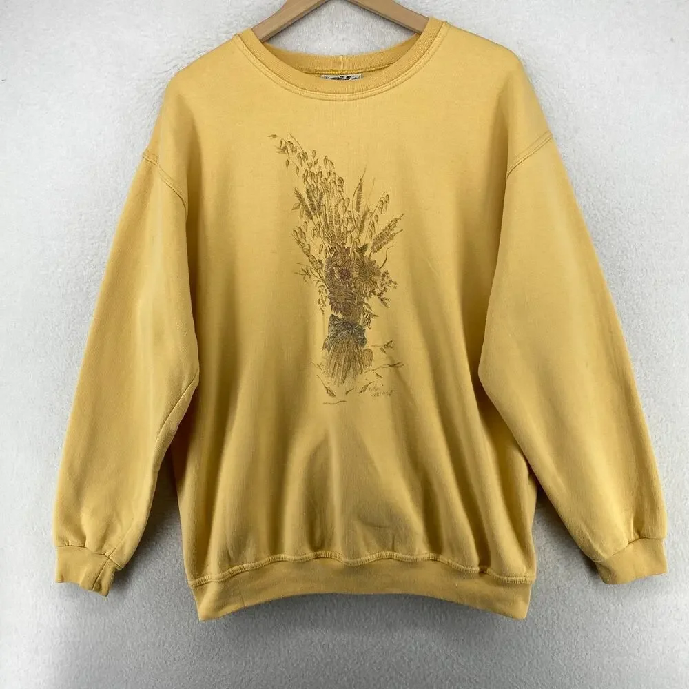 NORTHERN REFLECTIONS Sweatshirt Womens M Fall Floral Sunflower Fleece Yellow VTG - Picture 1 of 14